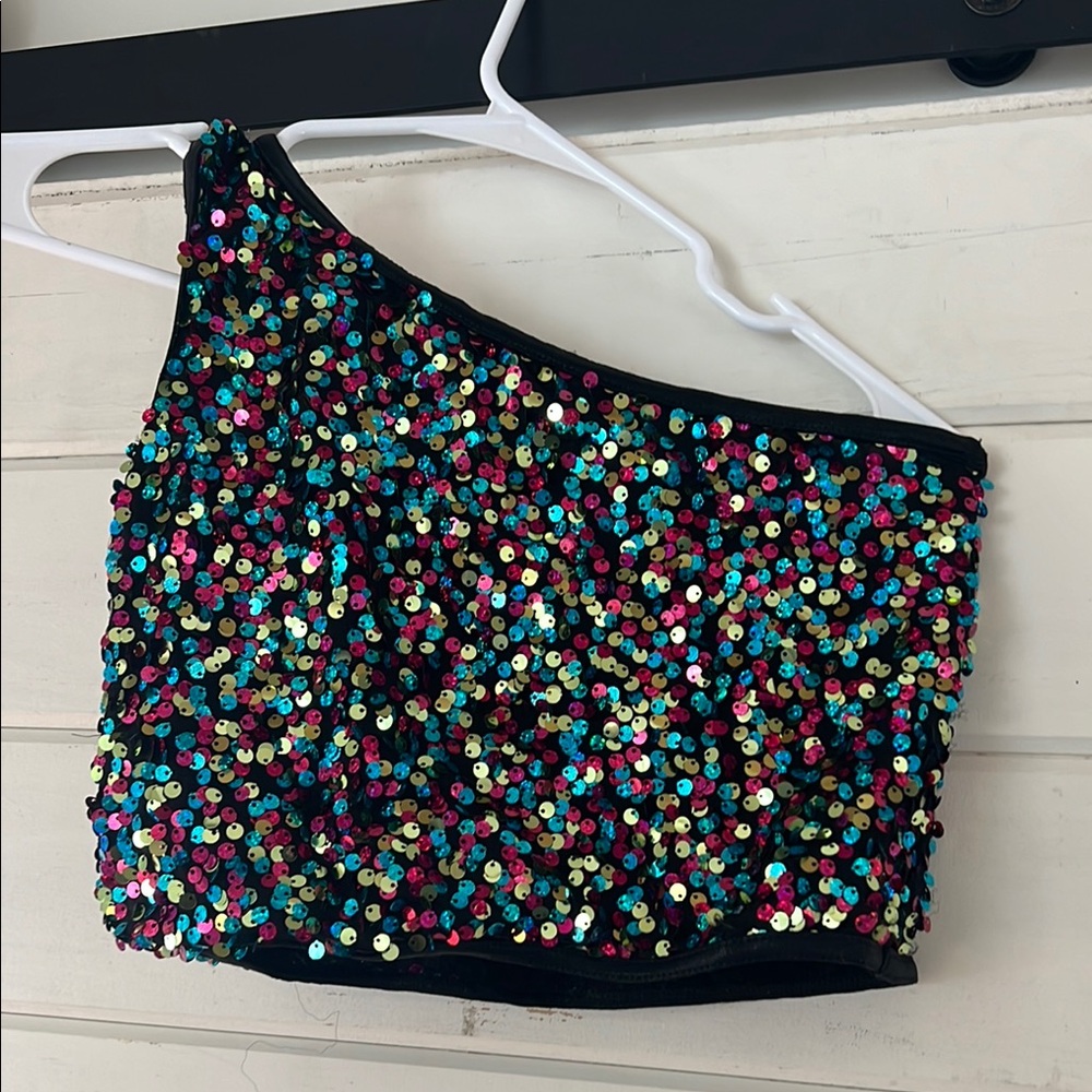 Sequin One-Shoulder Crop Top